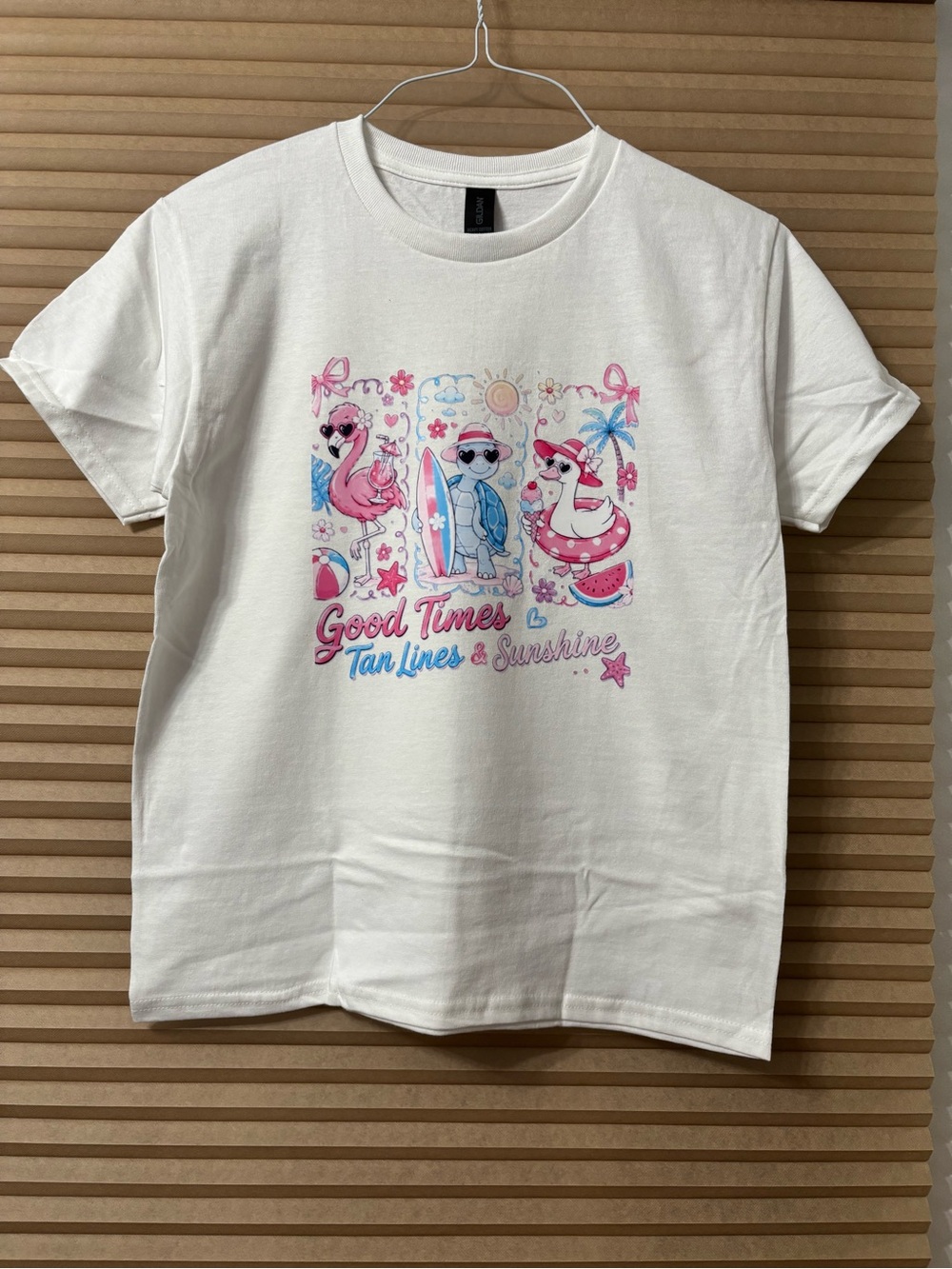 NEW size Medium Good Times Tan Lines & Sunshine Kids Graphic Tee - White/Pink